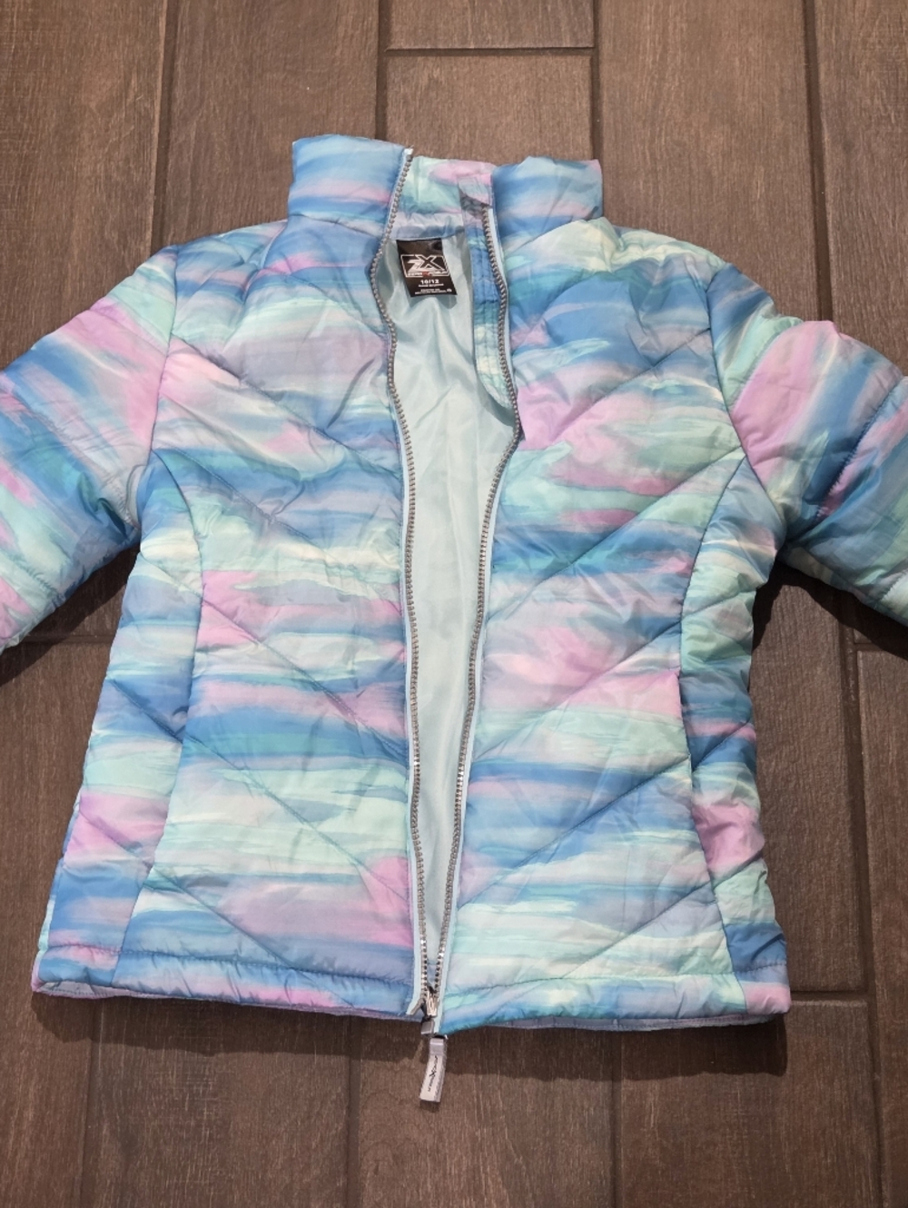 Kids Pastel Watercolor Puffer Jacket - Light Blue/Pink/Green Zero Exposure